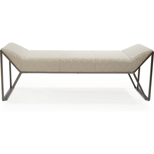 Mylo Bench in Light Grey Leatherette & Brushed Gun Black Steel