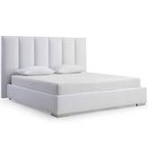 Velvet Queen Bed in Vertical Channel Tufted Pure White Linen