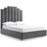 Jordan Queen Bed in Gray Velvet & Chrome with Double USB in Headboard