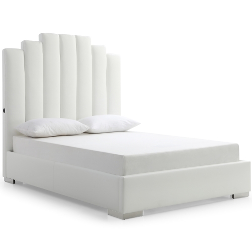 Jordan Queen Bed in White Leatherette with Double USB in Headboard