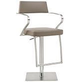 Zuri Adjustable Bar Stool in Taupe Leatherette & Stainless Steel