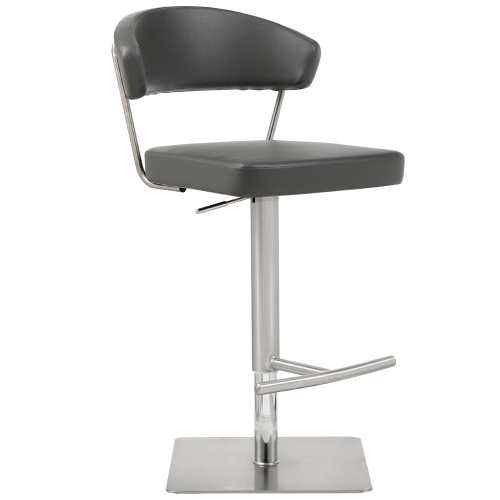 Maureen Adjustable Bar Stool in Dark Grey Leatherette & Stainless Steel