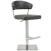 Maureen Adjustable Bar Stool in Dark Grey Leatherette & Stainless Steel
