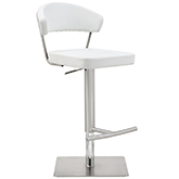 Maureen Adjustable Bar Stool in White Leatherette & Stainless Steel