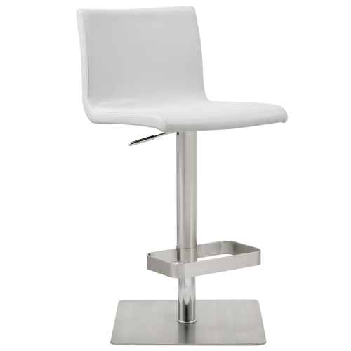 Watson Adjustable Bar Stool in White Leatherette & Stainless Steel