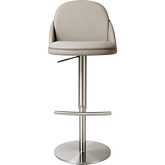 Tommy Swivel Adjustable Bar Stool in Light Grey Leatherette & Brushed Stainless