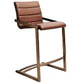 Mattia Counter Stool in Brown Leatherette & Brushed Stainless Rose Gold (Set of 2)