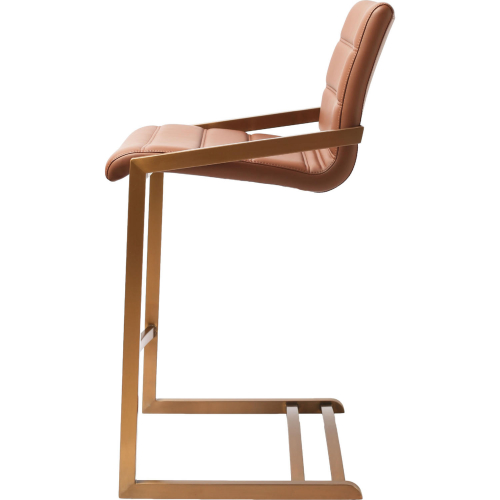 Mattia Counter Stool in Brown Leatherette & Brushed Stainless Rose Gold (Set of 2)