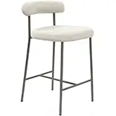 Ella Counter Stool in Grey Boucle Fabric & Gun Metal Stainless