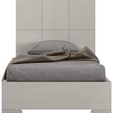 Anna Twin Bed, Squares Design in Headboard, High Gloss Light Grey