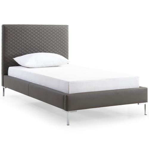 Liz Twin Bed in Dark Gray Leatherette & Chrome