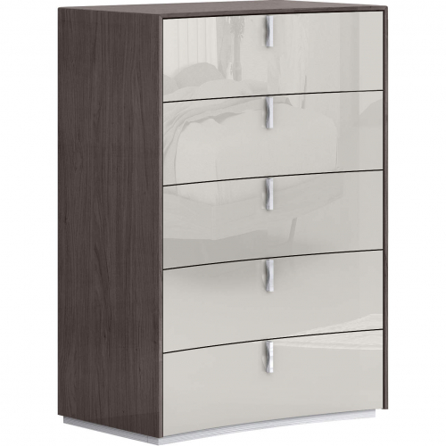 Berlin 5 Drawers Chest in High Gloss Chestnut Grey & Light Grey Finish