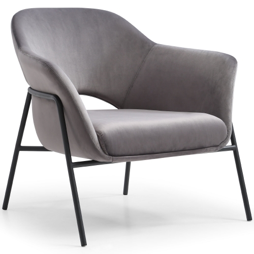Karla Accent Arm Chair in Grey Velvet & Sanded Black Steel