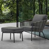 Yarrow Outdoor Accent Chair & Ottoman in Gray Wicker, Fabric & Metal