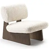 Elena Armless Accent Chair in White Faux Fur & Light Grey Ash Veneer