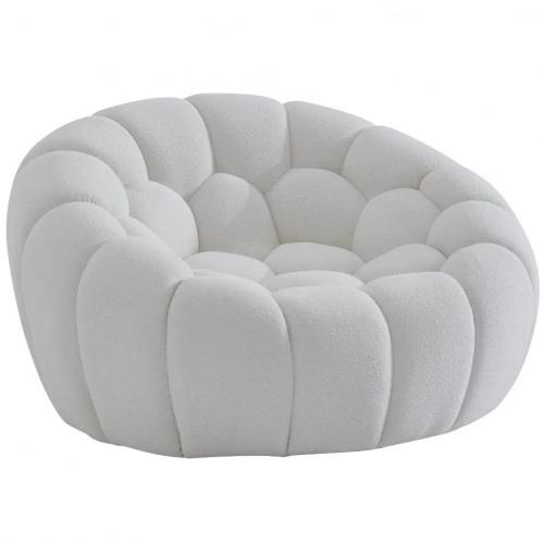 Nest Curved Accent Arm Chair in White Boucle Fabric