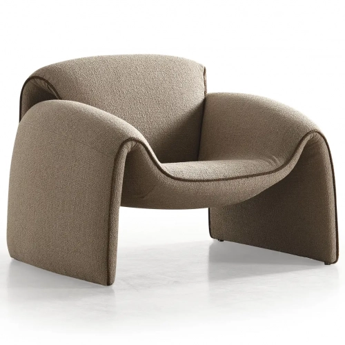 Flore Accent Arm Chair in Taupe Brown Linen Boucle Fabric