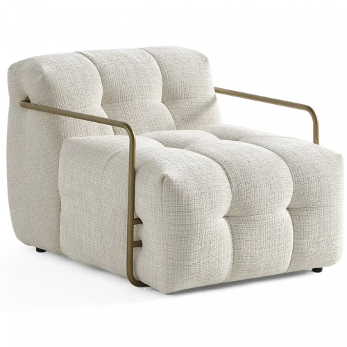 Cloud Accent Arm Chair in All Over Tufted Beige Fabric & Brushed Gold