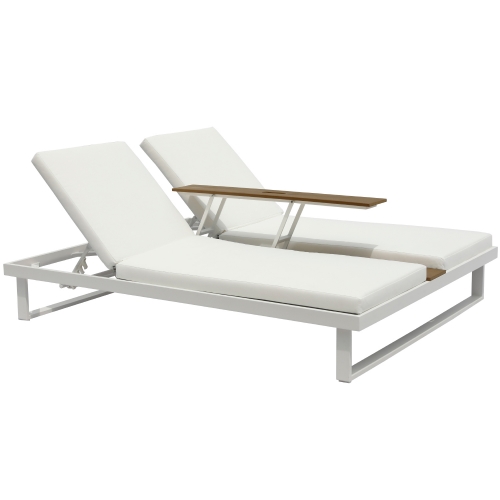 Sandy Outdoor Double Lounge Chair with Middle Table White Fabric