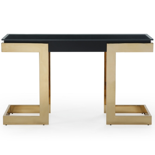 Sumo Console Table in Glass, Gloss Black & Polished Gold Stainless