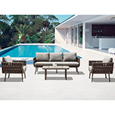 Oasis Indoor Outdoor 4 Piece Sofa Set in Taupe Weave, Fabric & Aluminum