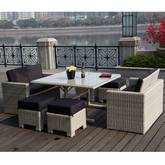 Robinson 7 Piece Dining Set in White Wash Poly Wicker & Grey Fabric