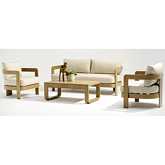 Sally 4 Piece Outdoor Loveseat Set in Wood Finish Aluminum & Beige Fabric