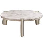 Mimeo 48" Round Coffee Table in White Marble Paper & Brushed Stainless