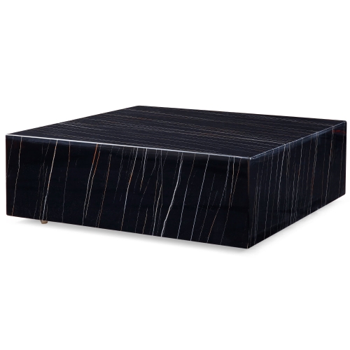 Cube Square Coffee Table with Casters in High Gloss Black Marble