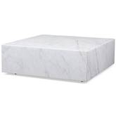 Cube Square Coffee Table with Casters in High Gloss White Marble