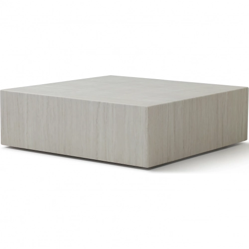 Cube Square Coffee Table w/ Casters in Beige Travertine