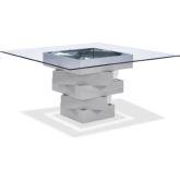 Carson 59" Dining Table in High Gloss Grey Lacquer & Glass on Geometric Base