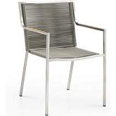 Rhea Outdoor Dining Arm Chair in Stainless Steel, Light Brown Rope & Teak (Set of 4)