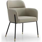 Heidi Dining Arm Chair in Light Grey Eco Leather, Dark Grey Stitching & Black Steel