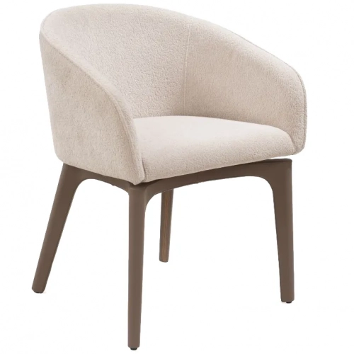 Angie Dining Arm Chair in Taupe Boucle Fabric & Coffee Leatherette
