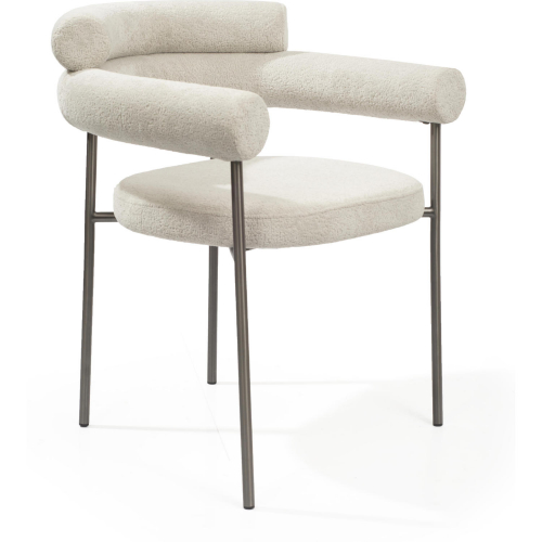 Ella Dining Arm Chair in Light Grey Boucle Fabric & Black Steel (Set of 2)