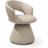 Portofino Dining Arm Chair in Light Grey Leatherette & Brushed Black Steel