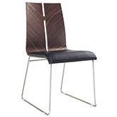 Lauren Dining Chair in Walnut Veneer, Black Leatherette on Brushed Nickel (Set of 2)