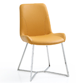 Aileen Dining Chair in Yellow Leatherette on Polished Stainless (Set of 2)