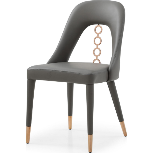 Liza Dining Chair in Dark Grey Leatherette with 4 Rings in Rose Gold Stainless Steel (Set of 2)