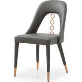Liza Dining Chair in Dark Grey Leatherette with 4 Rings in Rose Gold Stainless Steel (Set of 2)