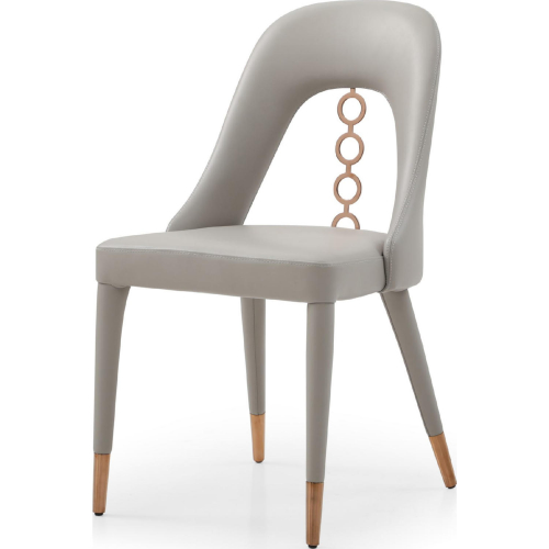 Liza Dining Chair in Light Grey Leatherette with 4 Rings in Rose Gold Stainless Steel (Set of 2)