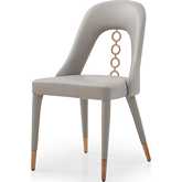 Liza Dining Chair in Light Grey Leatherette with 4 Rings in Rose Gold Stainless Steel (Set of 2)