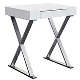 Elm Small Desk in High Gloss White & Stainless Steel