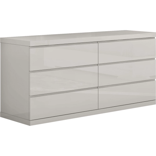 Anna 6 Drawer Double Dresser in High Gloss Light Grey Lacquer