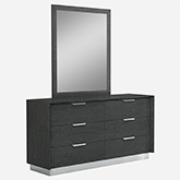 Navi 6 Drawer Double Dresser in High Gloss Grey w/ Stainless Steel Trim