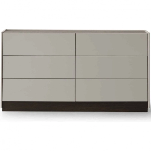 Raphael 6 Drawer Dresser in Light Gray Lacquer & Walnut Veneer