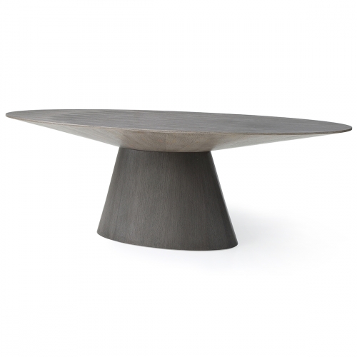 Bruno 95" Oval Pedestal Dining Table in Gray Oak Veneer