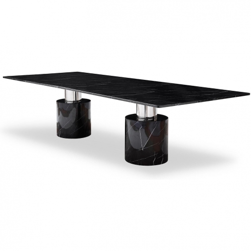 Geneva 180" Dining Table in Gloss Black Marble & Polished Stainless Steel