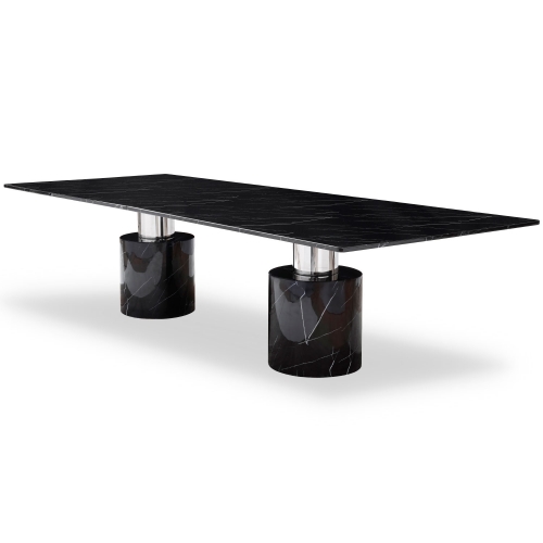 Geneva 120" Dining Table in Black Marble & Polished Stainless